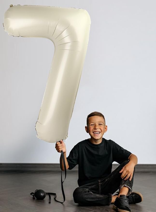 7 Balloon Numbers Party Decorations, 40In Cream Balloons - Image 2
