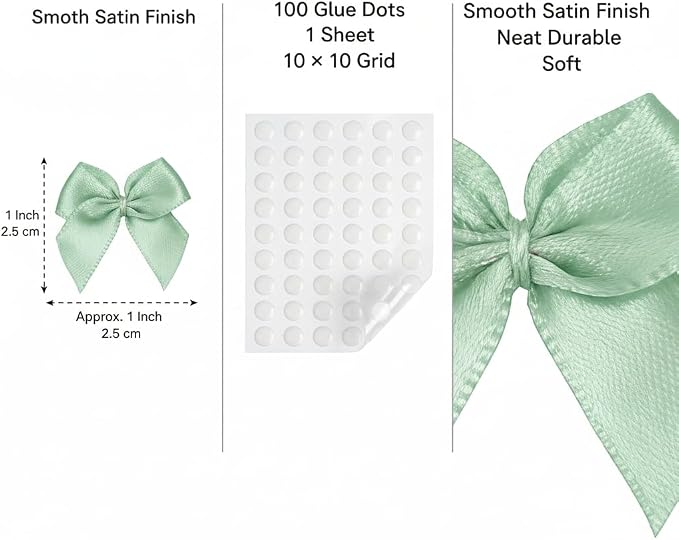 100 Pcs Mini Bows + 100 Glue Dots, - Image 2