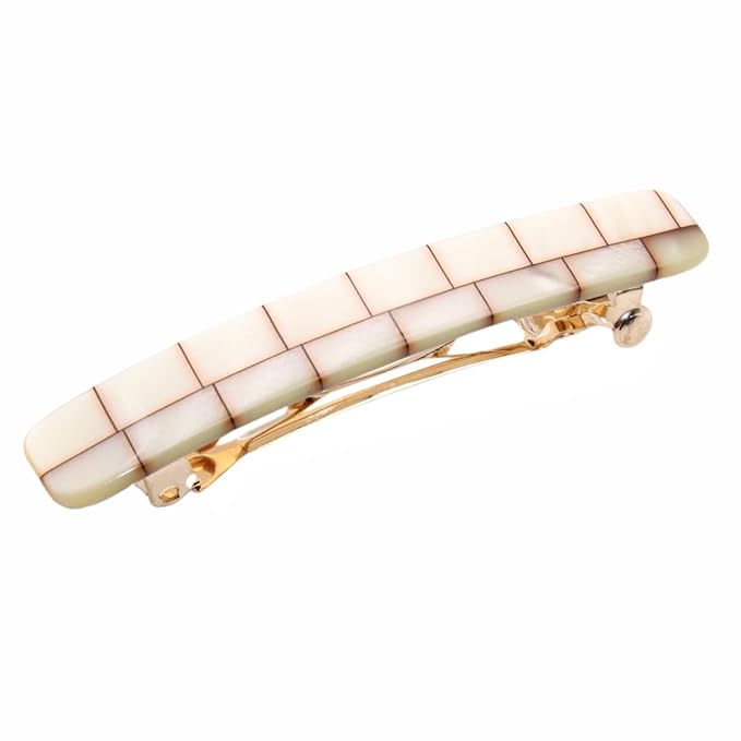 French Amie Small 2 1/4 inch Celluloid Handmade Hair Barrette No Slip Grip Durable Styling Women Hair Accessories Hair Clip for Girls, Made in France(Ivory Brick)