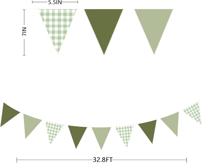 32Ft Sage Green Party Decorations Sage Gingham Banner Olive Green Buffalo Plaid - Image 3