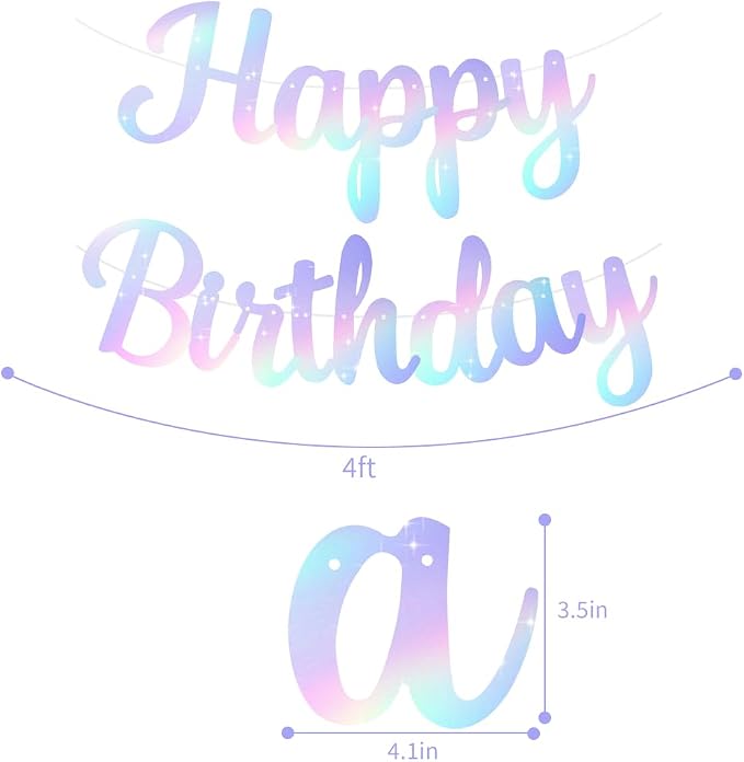 BEISHIDA Iridescent Happy Birthday Banner Party Decoration NO DIY, 10Feet | - Image 2