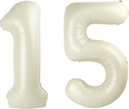 15 Balloon Number 40 Inch Cream Balloons by Mluchee