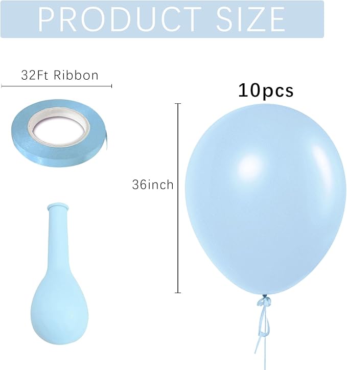 Pastel Blue Latex Party Balloons 10 Pack 36 inch Round Light Blue Balloons - Image 2