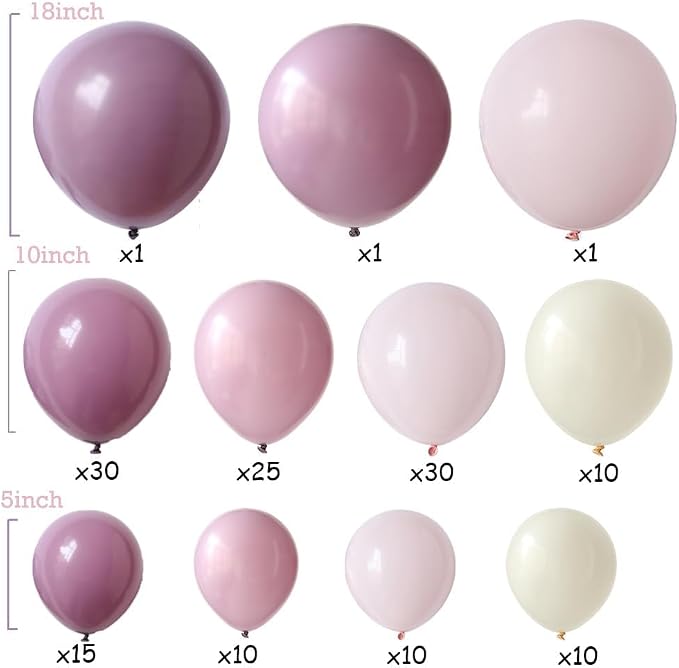 Pink and Purple Balloon Arch Kit 143pcs Dusty Purple Lavender Pastel Macaron - Image 3