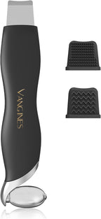 Blackhead Scraper Tool & Skin Scrubber Face Spatula for Blackhead Removal, Pore Cleaning, with Cooling Ice Roller & 2 Silicone Brush Heads (Charcoal Black)