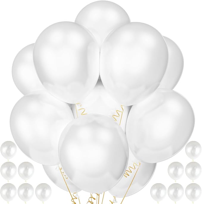 120 Pack Pearl White Balloons, Bright 12 inch Royal White Latex Party Balloons by Qikoolaa