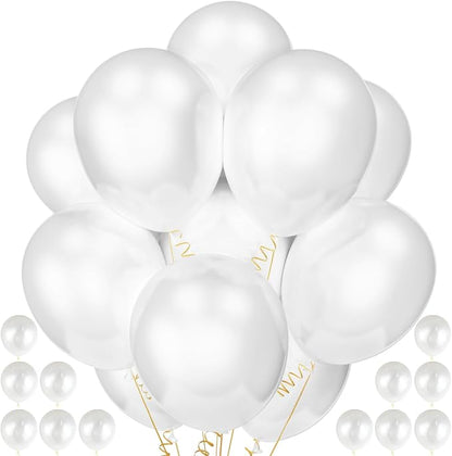 120 Pack Pearl White Balloons, Bright 12 inch Royal White Latex Party Balloons by Qikoolaa