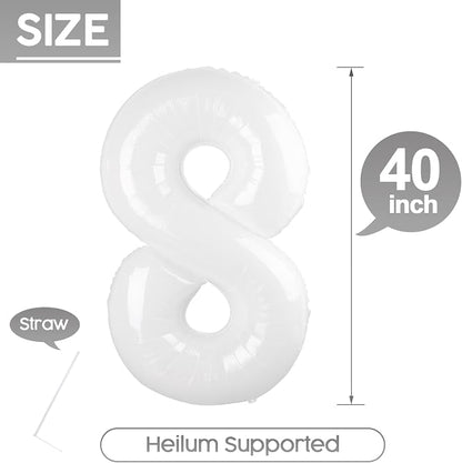 8 Balloon - White Birthday Number Balloons, 40 Inch Decorations Men Women | - Image 5