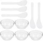 FRCOLOR Facial Mixing Bowls 5Pcs Clear Glass Spa Bowls for Facials with Stick Cosmetic Mask Beauty Supply Tool for Diy Face Mask and Hair Care