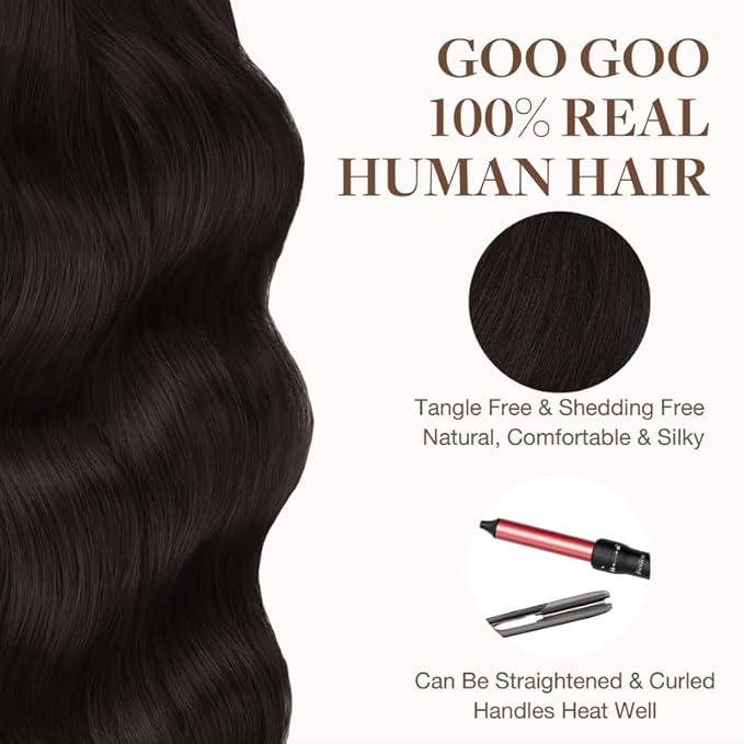 GOO GOO Tape in Hair Extensions Human Hair, 2 Dark Brown, 22inch 100g 40pcs, Skin Weft Seamless Invisible, Silky Straight with Thick Ends, Remy Human Hair