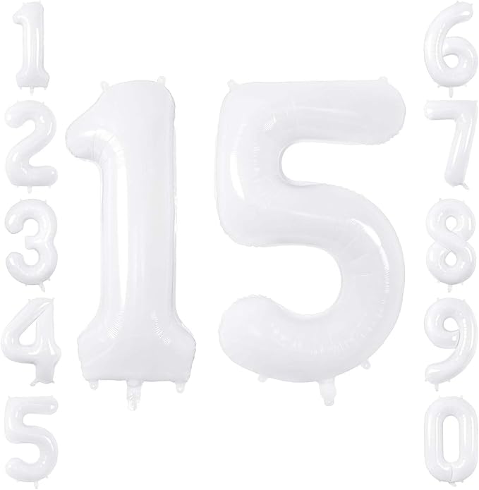 White Number 15 Balloon 40 Inch, Large Matte White Mylar Foil 15th Birthday by Unknown
