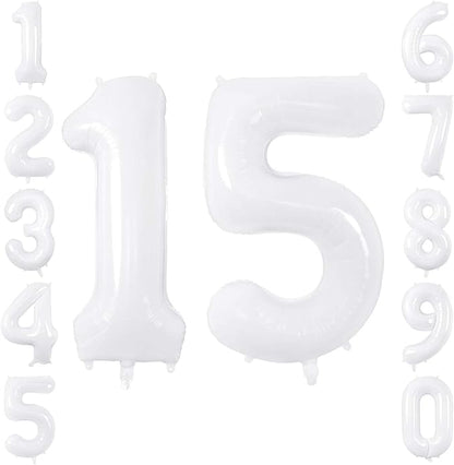 White Number 15 Balloon 40 Inch, Large Matte White Mylar Foil 15th Birthday by Unknown
