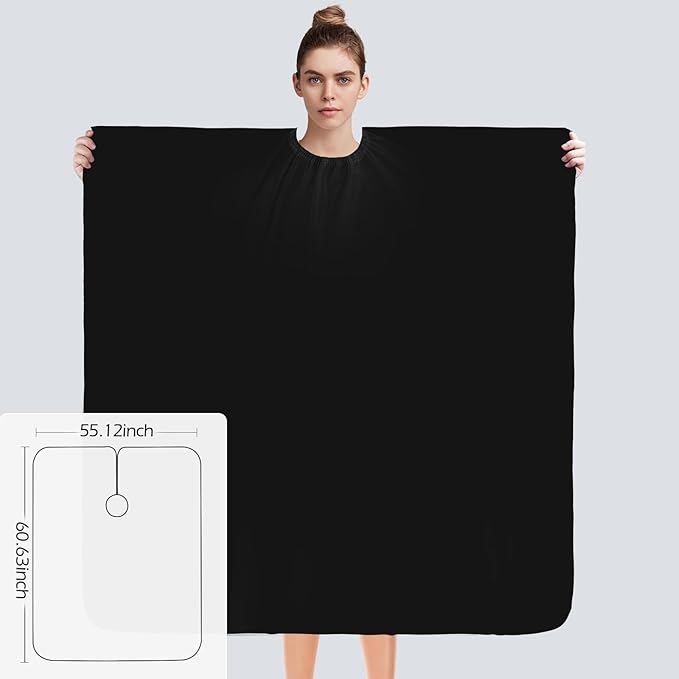 Hair Cutting Barber Cape Professional Haircut Salon Cape for Men Women (Black)