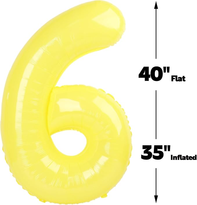 Yellow Number 6 Balloon 40 inch, Balloon numbers party supplies, deco photo - Image 3