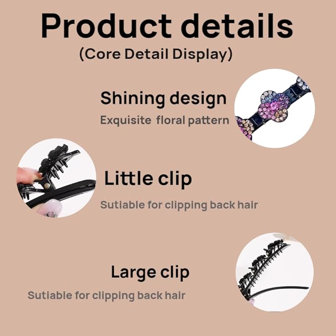 Sparkling Crystal Braided Hair Clips, Woven Hair Clips, New 2025 Women Styling Hair Clip, Women Flower Hair Accessories 4-Pack (rainbow colors)