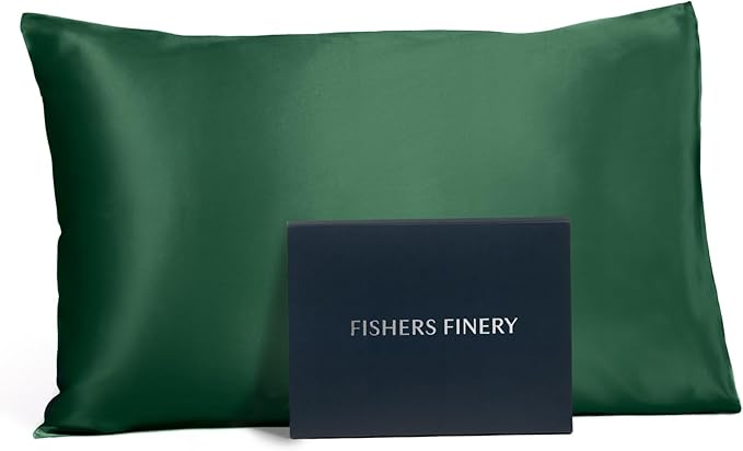 Fishers Finery 19mm 100% Pure Mulberry Silk Pillowcase, Quality Tested (Dark Green, K)