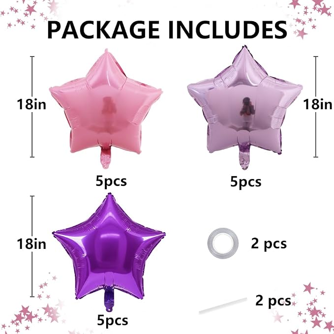 TONIFUL 15 Pcs Star Balloons 18 Inch Large Purple Pink Foil Balloons | Big - Image 2