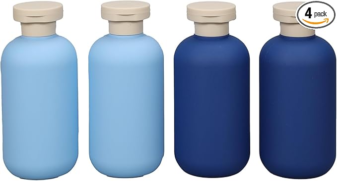 ASEVAT 6.7oz Airtight Plastic Travel Shampoo Bottles, Travel Shampoo and Conditioner Bottles Refillable, Empty Travel Size Shampoo Bottle, Hand Soap Dispenser for Vacation, Gym, Lotion（BlueNavy