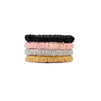 Suncdelv Silk Scrunchies for Hair, 22 Momme Anti-Crease & Breakage Silk Hair Ties for Women, 4PCS (Black, Pink, Grey, Gold)