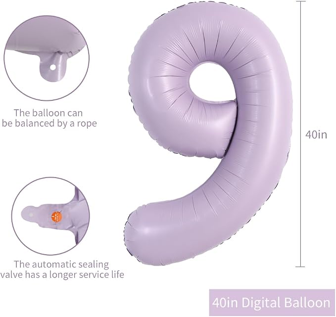 TONIFUL 40 Inch Cream Purple Large Number 9 Balloon - Image 2