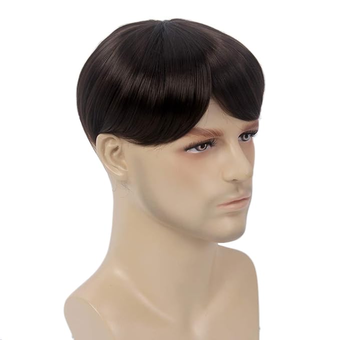 H&Bwig Men Short Toppers Hairpiece Brown Clips in Hair Extensions for Covering White Loss Hair Toupee