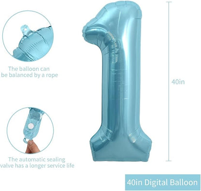 TONIFUL 40 Inch Light Blue Large Numbers 0-9, Number 1 Digital 1 Helium Balloons - Image 2