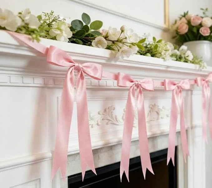 2 Strings Dusty Pink Bow Garland Banner Decorations - Image 3