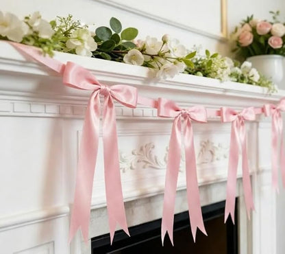 2 Strings Dusty Pink Bow Garland Banner Decorations - Image 3