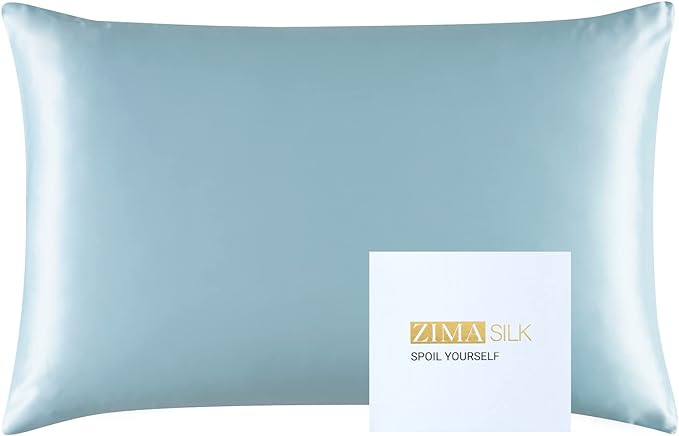 ZIMASILK 25 Momme 100% Pure Mulberry Silk Pillowcase for Hair and Skin Care, Highest Grade 6A Pillow Cases for Women, Long-Lasting Durablity, Gift for Women Men, 1Pc (King 20"x36", Light Blue)