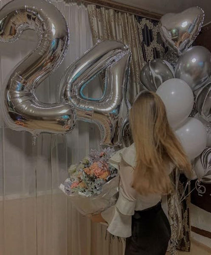 Silver Number 4 Balloon 40 inch, Balloon numbers party supplies, deco photo - Image 4