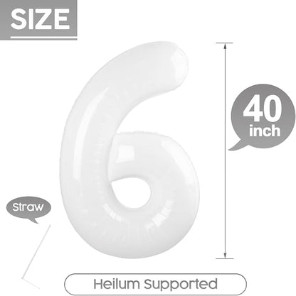 6 Balloon - White Birthday Number Balloons, 40 Inch Decorations Men Women | - Image 5