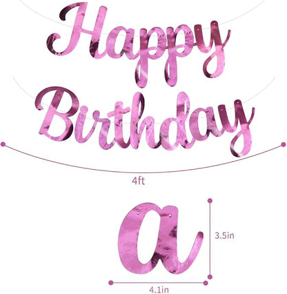 BEISHIDA Double-sided Pink Happy Birthday Banner Party Decoration NO DIY | - Image 2