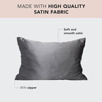 Kitsch Satin Pillowcase, Softer Than Silk Pillow Cases, Cooling Pillow Covers, King Size Pillow Cases Set of 2, Satin Pillowcase with Zipper for Hair, Skin & Quality Sleep, 19"x36" Charcoal, 2pcs