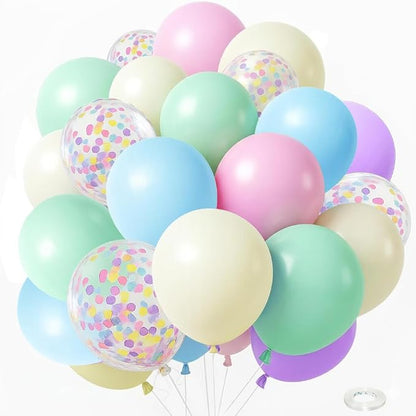 Pastel Balloons for Birthday Party Decorations- 12 Inch Yellow Green Pink Blue by Kiwayo