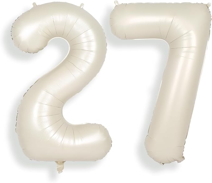 SUWEN 40 Inch Large Cream White 27 Balloon Numbers Big Foil Helium Number by SUWEN