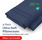 King Pillow Cases Set of 4 - Ultra Soft Hotel Quality Pillowcase Covers - Comfy, Cozy & Wrinkle Free - Shrinkage, Stain & Fade Resistant - Machine Washable Pillow Protectors - 4 Piece Set - Navy Blue