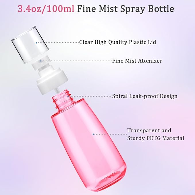 Cosywell Fine Mist Spray Bottle 3.4oz/ 100ml Empty Cosmetic Refillable Travel Containers Plastic Hair Spray Bottle Sprayer for Perfume Skincare Makeup Lotion (6color2purple)