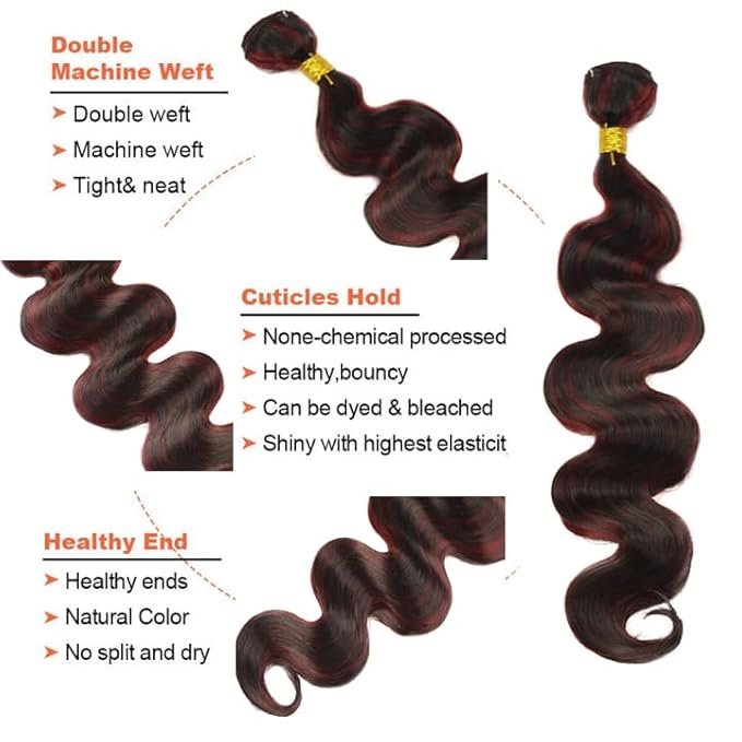 26 26 26 Inch Highlight Human Hair Bundles 99j Body Wave Bundles Brazilian Virgin Remy Hair Extensions Niegmeag 2 Tone Black and Red Body Wave Bundle