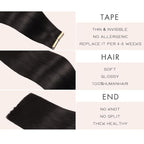 Human Hair Tape in Extensions Jet Black 14 Inch 20pcs Seamless Skin Weft Tape in Hair Extensions Double Sided Remy Invisible Tape in Hair Extensions Human Hair Straight (1#,14 Inch)