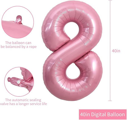 TONIFUL 40 Inch Pink Number 8 Balloons Large Foil 8th Birthday Decorations | - Image 2