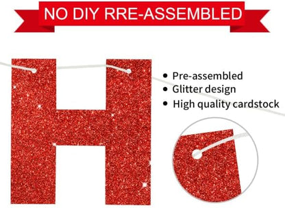 BEISHIDA Pre-Strung Glitter Red Happy Birthday Banner Party Sign Decoration | - Image 3
