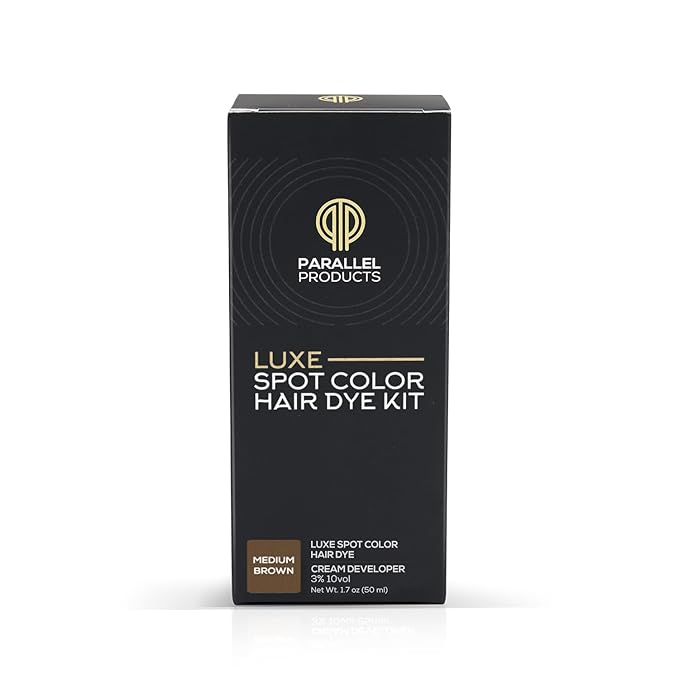 Parallel Products - Luxe Color (Medium Brown) - Cream Hair Dye - 25mL - Tint for Professional Spot Coloring - With Cream Developer, Mixing Dish and Application Brush - Covers Grey Hair - Root Touch Up