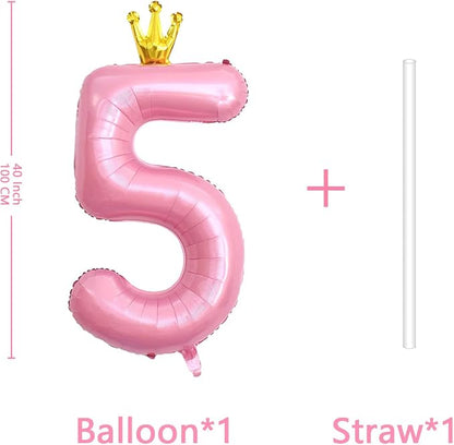 40 Inch Crown Pink Number 5 Balloon, Big Conjoined Light Pink Foil Mylar Helium - Image 2