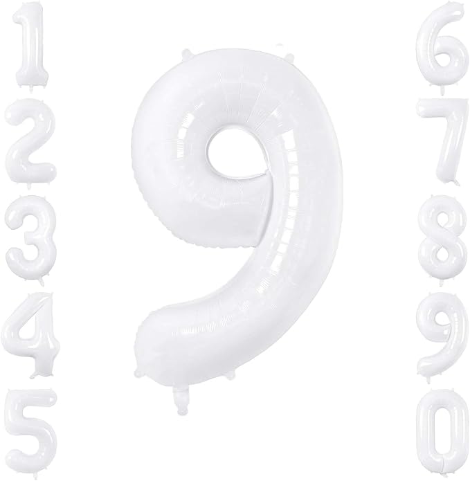 White Number 9 Balloon 40 Inch, Large Matte White Mylar Foil Number 9 Balloon by Unknown