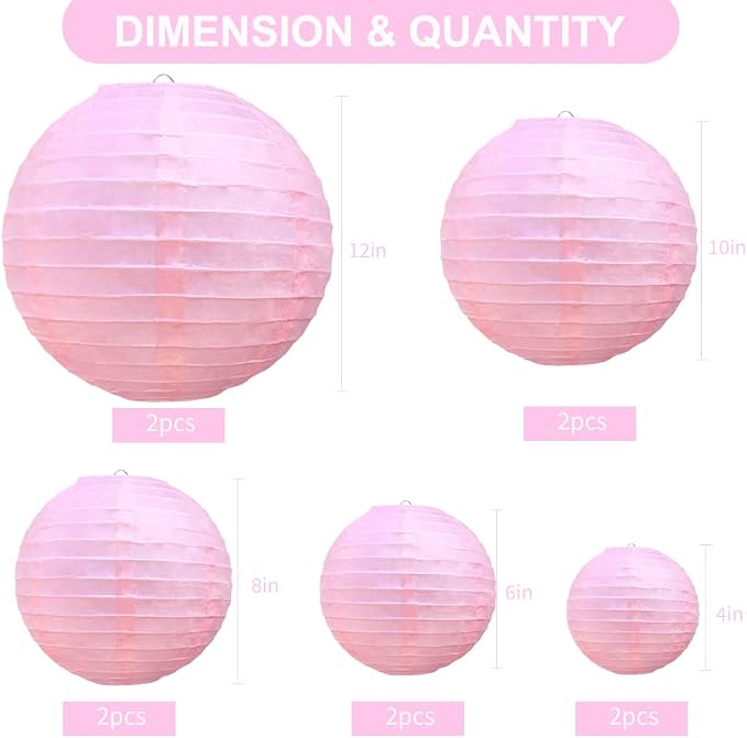 BEISHIDA Pink Paper Lanterns 10Pcs 4/6/8/10/12 Inch Round Chinese Lamp | Paper - Image 2