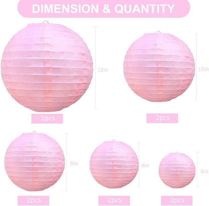 BEISHIDA Pink Paper Lanterns 10Pcs 4/6/8/10/12 Inch Round Chinese Lamp | Paper - Image 2