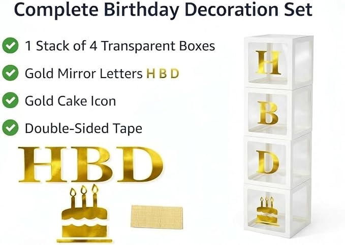 Happy Birthday Balloon Box Decoration, Fillable Birthday Balloon Boxes - Image 3