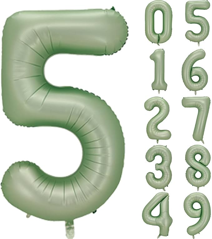 Number 5 Balloon, 40-Inch Sage Green Number Balloon | 40-inch foil balloon by GifloonOfficial