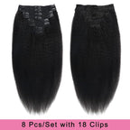 Kinky Straight Human Hair Clip in Extensions 120g Full Head Clip ins for Women 100% Unprocessed Brazilian Virgin Human Hair Yaki Straight Clip ins Remy Hair Natural Black 8Pcs 18Clips 22inch