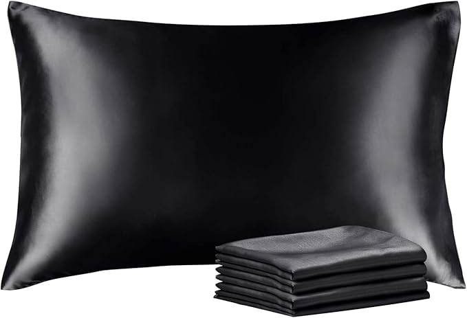 BEDELITE Satin Pillowcase with Zipper 4 Pack, Dark Grey Pillow Cases Standard Size, Super Soft and Cooling Similar to Silk Pillow Cases, Gift for Women Men(20x26 Inches)